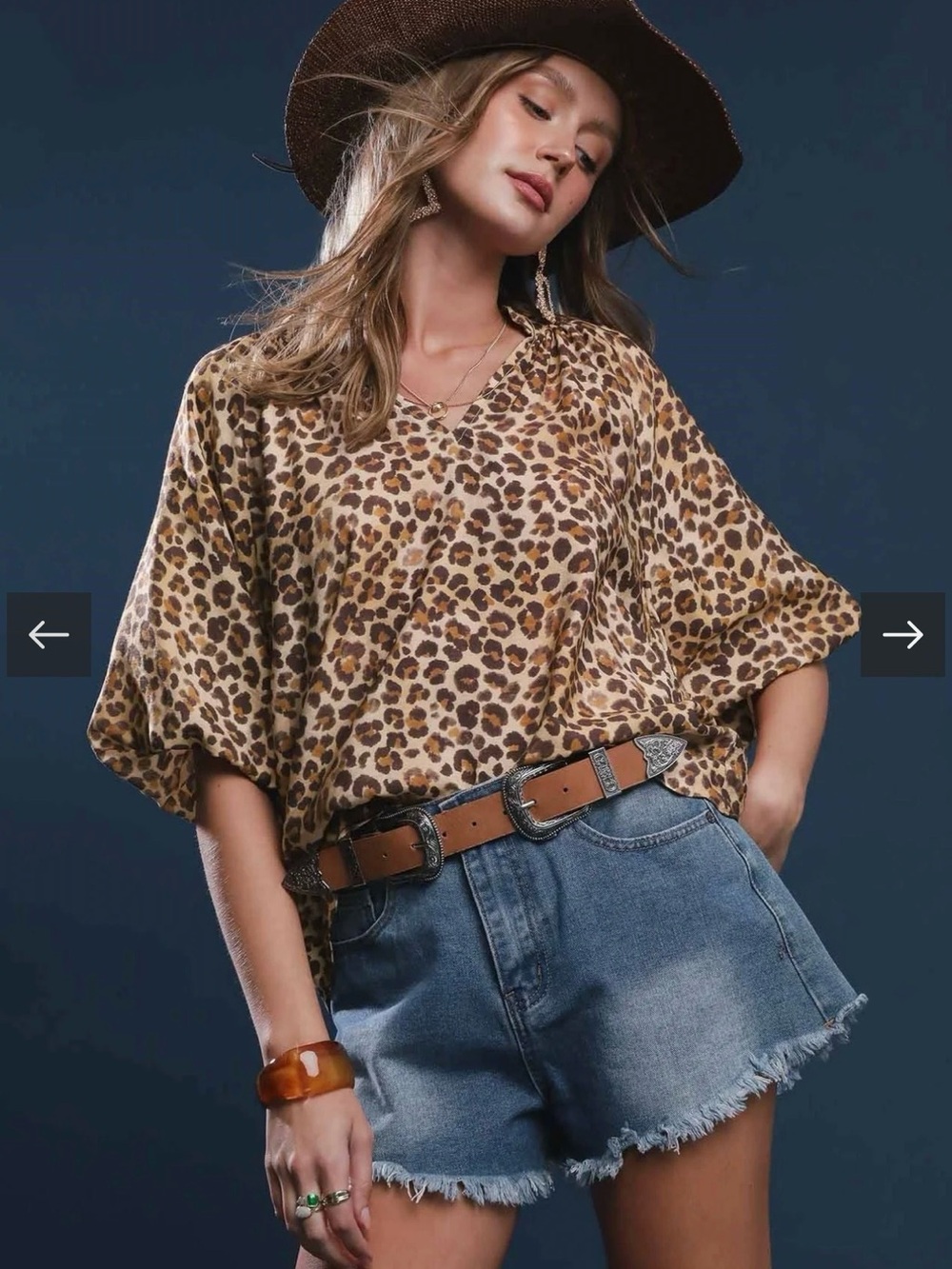 Umgee Bubble Sleeved Animal Print Blouse